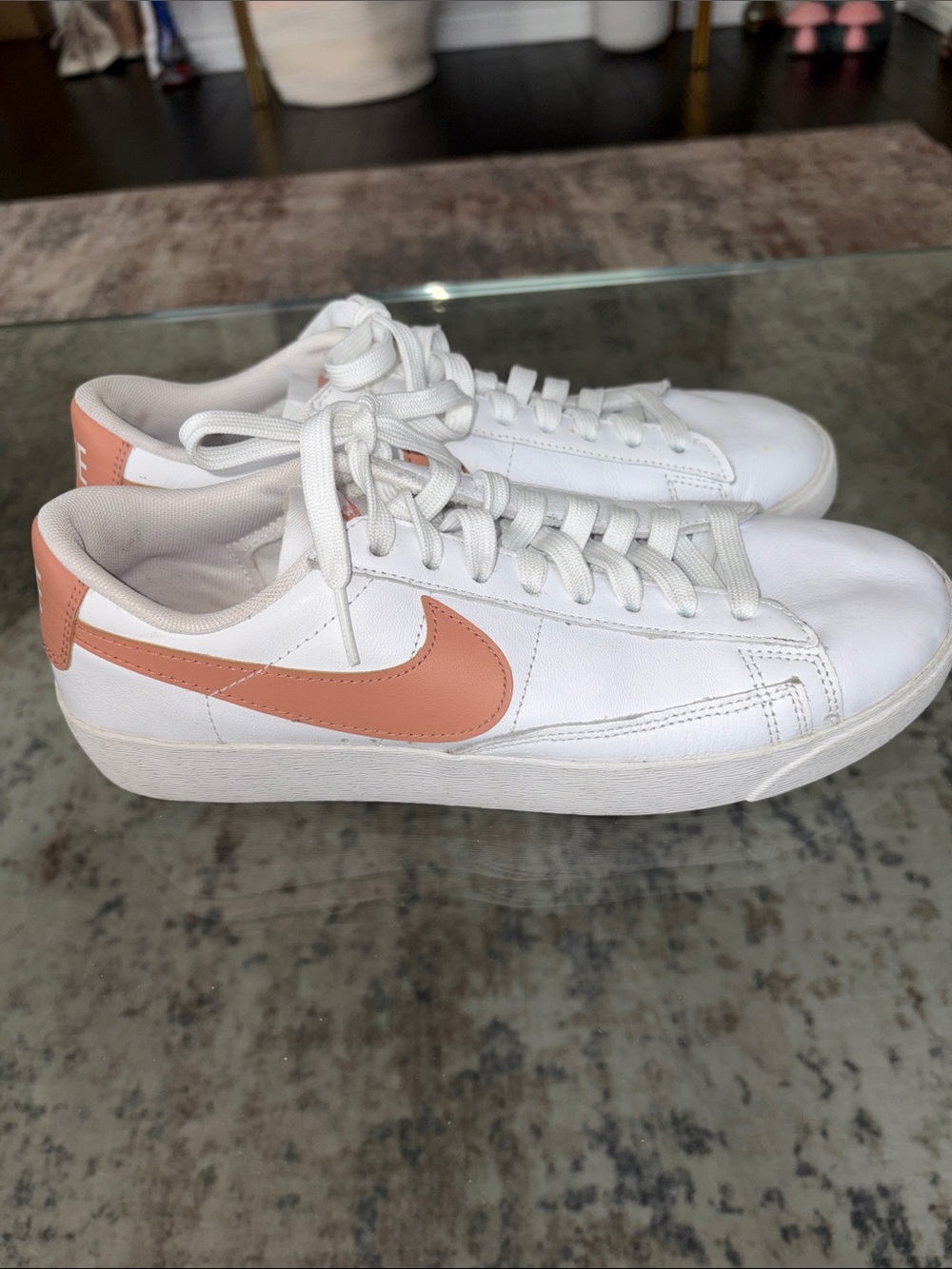 Nike Women’s White Sneakers with Peach Swoosh